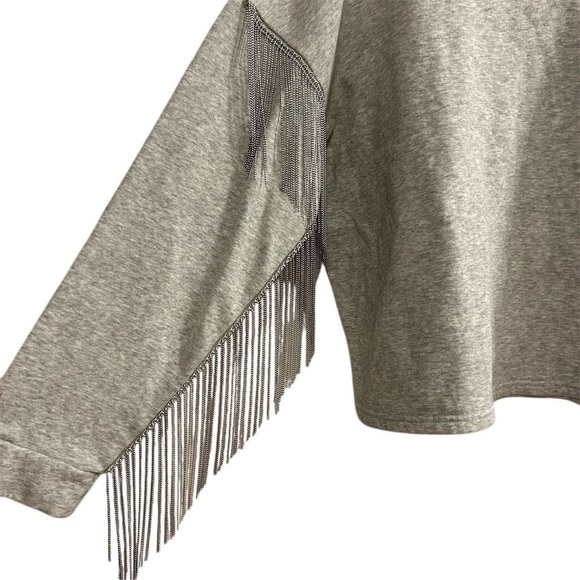H&M Women's Gray Fringe Long Sleeve Blouse Size M Casual Top - Picture 6 of 10